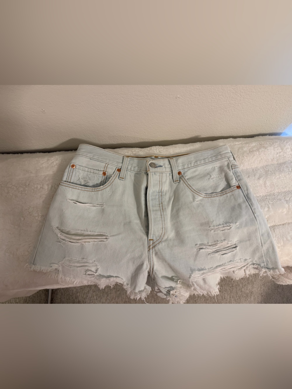 Levi's 501 Light Blue Distressed Denim Shorts - 31